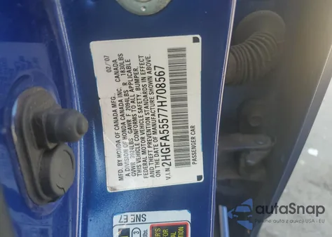 2007 Honda Civic Si из США, поврежденный, VIN 2HGFA55577H708567